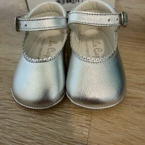 La Coqueta Silver Leather Mary Jane Shoes EU 17 | US 2